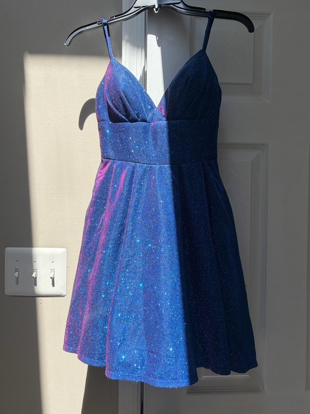 B Darlin Blue-Purple Glitter A-Line Party Dress